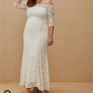 Torrid ivory off the shoulder wedding dress